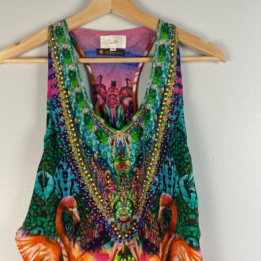 Camilla Awakened Utopia Flamingo Layered Silk Top Size 1 - Picture 13 of 14